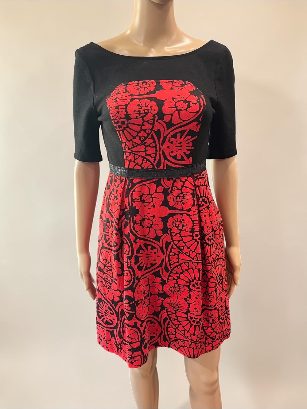 Plenty by Tracy Reese Medallion Foulard Contrast Frock Dress Red Black